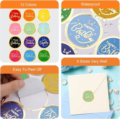120 Pcs Happy Birthday Stickers, 2" Envelope Seals Gold Foil Round Sticker Self Adhesive Labels for Card Easter Gift Wrapping Birthday Party Favor Supplies in Saudi Arabia