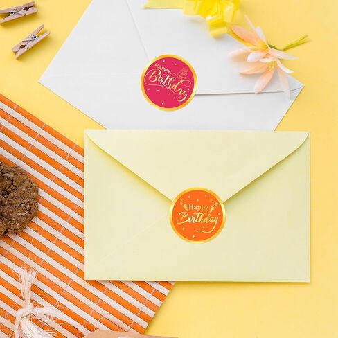 120 Pcs Happy Birthday Stickers, 2" Envelope Seals Gold Foil Round Sticker Self Adhesive Labels for Card Easter Gift Wrapping Birthday Party Favor Supplies in Saudi Arabia