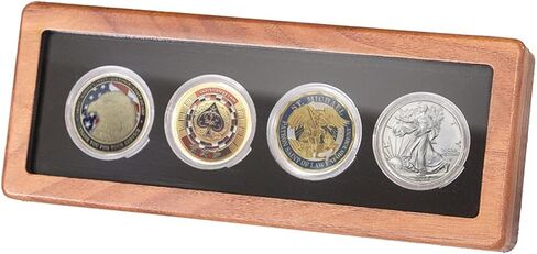 حافظة عرض العملات المعدنية من تشالينج، صندوق عرض عملات معدنية واحدة، صندوق تخزين عملات الدولار الفضي، أربعة فتحات للعملات المعدنية من الخشب مقاس 1.5-1.77 بوصة، حافظات للعملات المعدنية لهواة الجمع مع حجم حشية قابل للتعديل in Kuwait