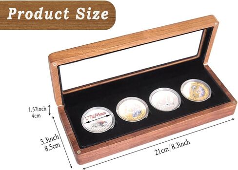 حافظة عرض العملات المعدنية من تشالينج، صندوق عرض عملات معدنية واحدة، صندوق تخزين عملات الدولار الفضي، أربعة فتحات للعملات المعدنية من الخشب مقاس 1.5-1.77 بوصة، حافظات للعملات المعدنية لهواة الجمع مع حجم حشية قابل للتعديل in Kuwait