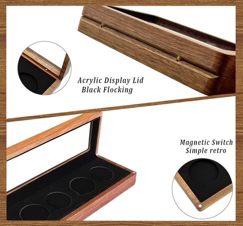 حافظة عرض العملات المعدنية من تشالينج، صندوق عرض عملات معدنية واحدة، صندوق تخزين عملات الدولار الفضي، أربعة فتحات للعملات المعدنية من الخشب مقاس 1.5-1.77 بوصة، حافظات للعملات المعدنية لهواة الجمع مع حجم حشية قابل للتعديل in Kuwait