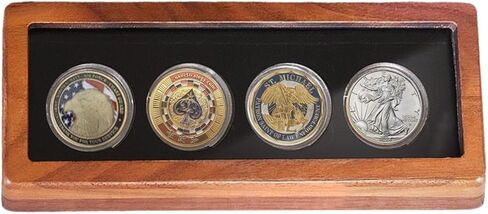 حافظة عرض العملات المعدنية من تشالينج، صندوق عرض عملات معدنية واحدة، صندوق تخزين عملات الدولار الفضي، أربعة فتحات للعملات المعدنية من الخشب مقاس 1.5-1.77 بوصة، حافظات للعملات المعدنية لهواة الجمع مع حجم حشية قابل للتعديل in Kuwait