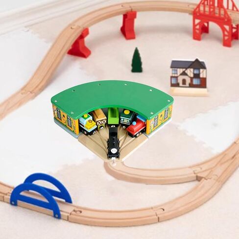 Wooden Train Round House Fun Development Wooden Train Track Accessories Wood Train Shed Wood Train Toy for Preschool Child in Saudi Arabia
