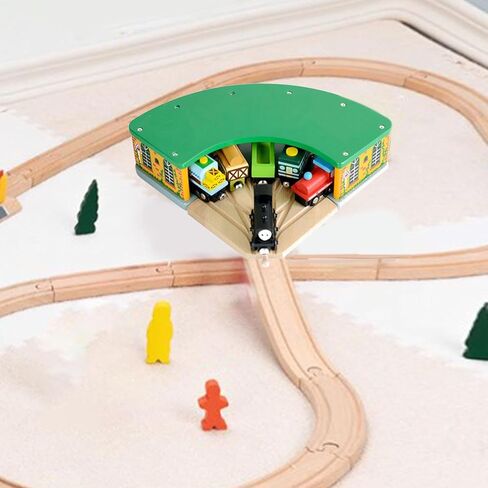 Wooden Train Round House Fun Development Wooden Train Track Accessories Wood Train Shed Wood Train Toy for Preschool Child in Saudi Arabia