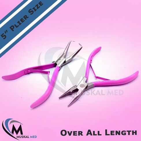 Professional Hair Extension & Beading Tool Kit Remove Plier Set for beads (4 Piece) I-Link Micro Ring Loop Needle Pulling Hook Threader Wire for Silicone Rings (Hot Pink) in Saudi Arabia