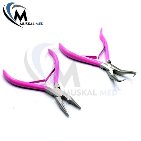 Professional Hair Extension & Beading Tool Kit Remove Plier Set for beads (4 Piece) I-Link Micro Ring Loop Needle Pulling Hook Threader Wire for Silicone Rings (Hot Pink) in Saudi Arabia