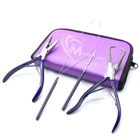 Professional Hair Extension & Beading Tool Kit Remove Plier Set for beads (4 Piece) I-Link Micro Ring Loop Needle Pulling Hook Threader Wire for Silicone Rings (Hot Pink) in Saudi Arabia