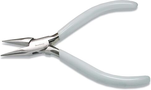 The Beadsmith 5" (130mm) Chain nose Plier, polished steel head, white PVC grip and double-leaf spring handle, jewelry making tool, 300 series in Saudi Arabia