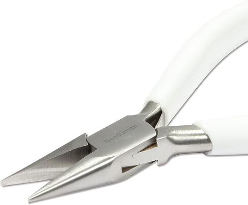 The Beadsmith 5" (130mm) Chain nose Plier, polished steel head, white PVC grip and double-leaf spring handle, jewelry making tool, 300 series in Saudi Arabia
