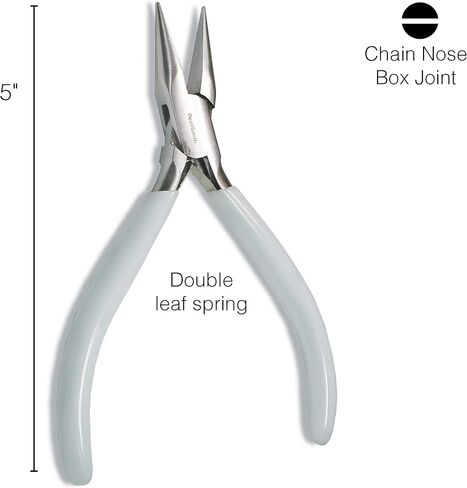 The Beadsmith 5" (130mm) Chain nose Plier, polished steel head, white PVC grip and double-leaf spring handle, jewelry making tool, 300 series in Saudi Arabia