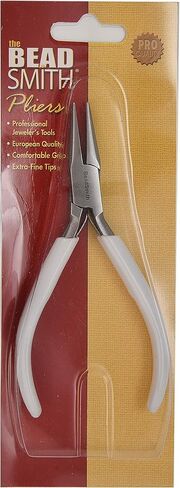 The Beadsmith 5" (130mm) Chain nose Plier, polished steel head, white PVC grip and double-leaf spring handle, jewelry making tool, 300 series in Saudi Arabia