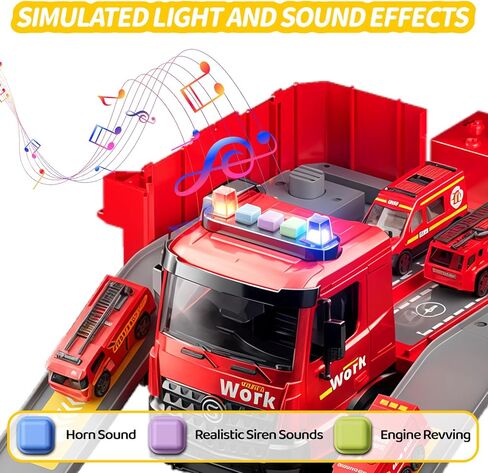 Fire Truck Toy with Extending Ladder, Musical Rescue Vehicle Playset with Lights and Sound, Educational Gift for Kids (Fire Truck) in Saudi Arabia