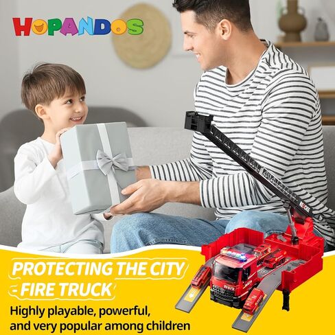 Fire Truck Toy with Extending Ladder, Musical Rescue Vehicle Playset with Lights and Sound, Educational Gift for Kids (Fire Truck) in Saudi Arabia