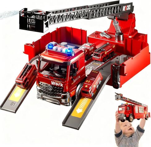 Fire Truck Toy with Extending Ladder, Musical Rescue Vehicle Playset with Lights and Sound, Educational Gift for Kids (Fire Truck) in Saudi Arabia