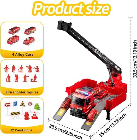 Fire Truck Toy with Extending Ladder, Musical Rescue Vehicle Playset with Lights and Sound, Educational Gift for Kids (Fire Truck) in Saudi Arabia