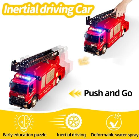 Fire Truck Toy with Extending Ladder, Musical Rescue Vehicle Playset with Lights and Sound, Educational Gift for Kids (Fire Truck) in Saudi Arabia