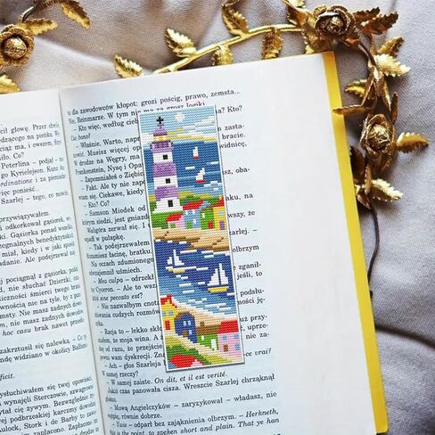 6 Set Bookmark Cross Stitch Kits Stitch with Instructions Lighthouse Summer Scenery Pattern 14CT Cross Stitch Kit for Beginners and Craft Enthusiasts Bookmark Accessories or Gifts,8'' x 2.4'' in Kuwait