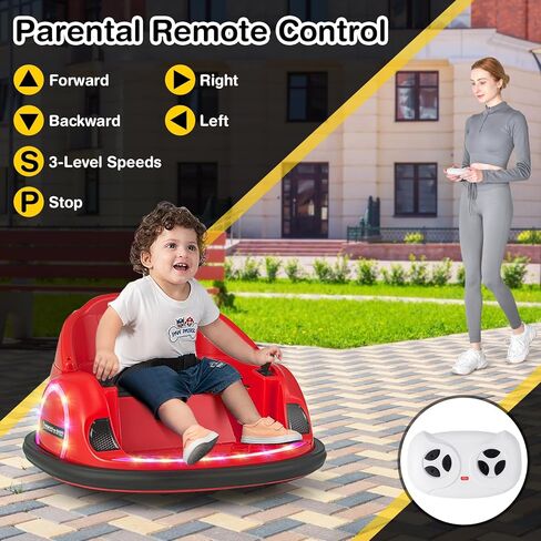 GLACER 12V Bumper Car, Electric Kids Bumper Car w/Parental Remote, 3-Speed, 360°Spin, Music, LED Light, Battery Ride on Bumper Car w/Dual Joysticks, Baby Bumper Car for Toddlers 18 Months+ (Red) in Saudi Arabia