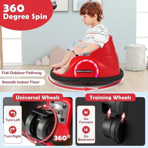 GLACER 12V Bumper Car, Electric Kids Bumper Car w/Parental Remote, 3-Speed, 360°Spin, Music, LED Light, Battery Ride on Bumper Car w/Dual Joysticks, Baby Bumper Car for Toddlers 18 Months+ (Red) in Saudi Arabia