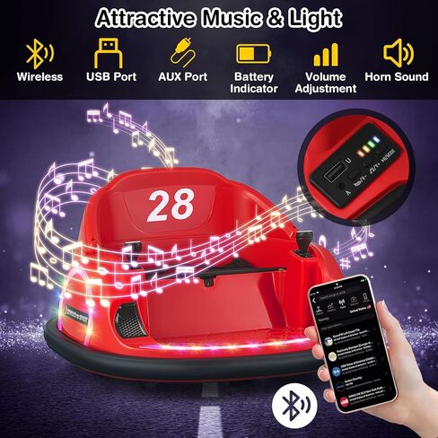 GLACER 12V Bumper Car, Electric Kids Bumper Car w/Parental Remote, 3-Speed, 360°Spin, Music, LED Light, Battery Ride on Bumper Car w/Dual Joysticks, Baby Bumper Car for Toddlers 18 Months+ (Red) in Saudi Arabia