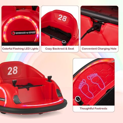 GLACER 12V Bumper Car, Electric Kids Bumper Car w/Parental Remote, 3-Speed, 360°Spin, Music, LED Light, Battery Ride on Bumper Car w/Dual Joysticks, Baby Bumper Car for Toddlers 18 Months+ (Red) in Saudi Arabia