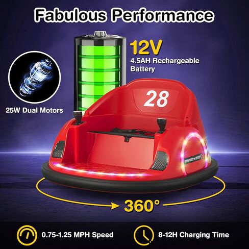 GLACER 12V Bumper Car, Electric Kids Bumper Car w/Parental Remote, 3-Speed, 360°Spin, Music, LED Light, Battery Ride on Bumper Car w/Dual Joysticks, Baby Bumper Car for Toddlers 18 Months+ (Red) in Saudi Arabia