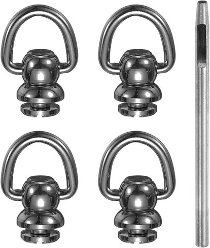 HARFINGTON 4pcs D-Ring Button Rivets 10mm Brass Studs Rivets D Ring Stud Screw Ball with 3mm Leather Hole Punch for Leather Craft, Gunmetal in Saudi Arabia