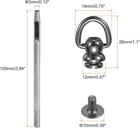 HARFINGTON 4pcs D-Ring Button Rivets 10mm Brass Studs Rivets D Ring Stud Screw Ball with 3mm Leather Hole Punch for Leather Craft, Gunmetal in Saudi Arabia