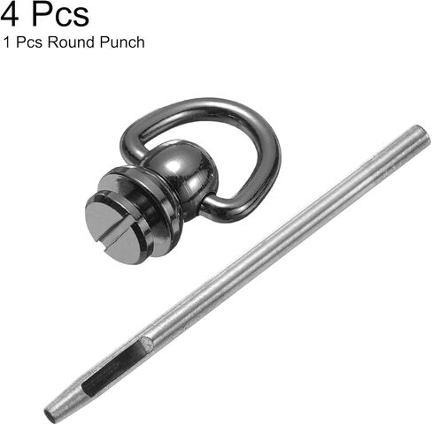 HARFINGTON 4pcs D-Ring Button Rivets 10mm Brass Studs Rivets D Ring Stud Screw Ball with 3mm Leather Hole Punch for Leather Craft, Gunmetal in Saudi Arabia