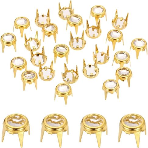 HARFINGTON 100pcs Rhinestone Claw Beads 0.24"(6mm) Flat Bottom Rhinestone Stud Refills Crystal Claw Beads Nailhead for DIY Leather Crafts Decorate Clothing Shoes Belt, Gold Yellow in Saudi Arabia