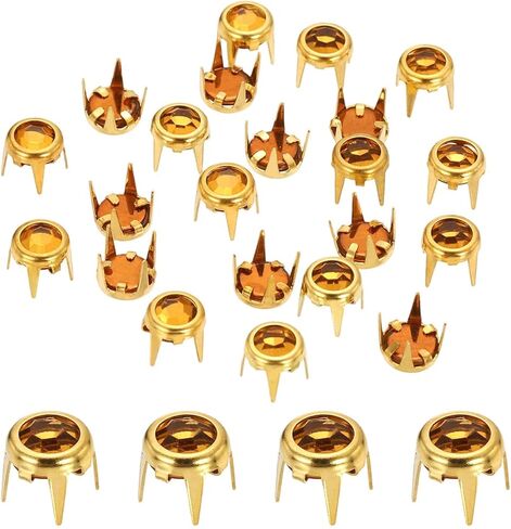 HARFINGTON 100pcs Rhinestone Claw Beads 0.24"(6mm) Flat Bottom Rhinestone Stud Refills Crystal Claw Beads Nailhead for DIY Leather Crafts Decorate Clothing Shoes Belt, Gold Yellow in Saudi Arabia