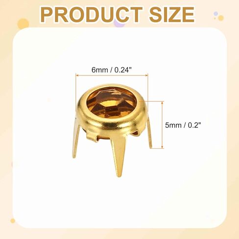 HARFINGTON 100pcs Rhinestone Claw Beads 0.24"(6mm) Flat Bottom Rhinestone Stud Refills Crystal Claw Beads Nailhead for DIY Leather Crafts Decorate Clothing Shoes Belt, Gold Yellow in Saudi Arabia