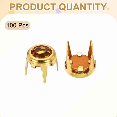 HARFINGTON 100pcs Rhinestone Claw Beads 0.24"(6mm) Flat Bottom Rhinestone Stud Refills Crystal Claw Beads Nailhead for DIY Leather Crafts Decorate Clothing Shoes Belt, Gold Yellow in Saudi Arabia