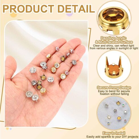 HARFINGTON 100pcs Rhinestone Claw Beads 0.24"(6mm) Flat Bottom Rhinestone Stud Refills Crystal Claw Beads Nailhead for DIY Leather Crafts Decorate Clothing Shoes Belt, Gold Yellow in Saudi Arabia