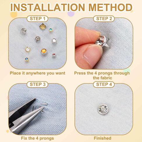 HARFINGTON 100pcs Rhinestone Claw Beads 0.24"(6mm) Flat Bottom Rhinestone Stud Refills Crystal Claw Beads Nailhead for DIY Leather Crafts Decorate Clothing Shoes Belt, Gold Yellow in Saudi Arabia