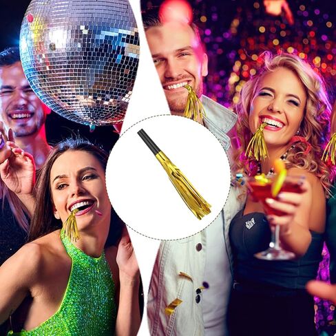 24 قطعة من أجهزة صنع الضوضاء الذهبية اللامعة، منفاخ حفلات مهدب معدني، صانعات ضوضاء للحفلات للبالغين، أعياد الميلاد، التخرج، الأحداث الرياضية، حفلات رأس السنة الجديدة، لوازم الديكور in Kuwait