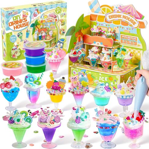 Mini Drink House DIY Toy Set, Making 24 Miniature Food Drinks, Resin & Clay Kitchen Play Food DIY Craft Kit for Kids Aged 8+, Ideal Girls Gift for Birthday Christmas, Not Edible in Saudi Arabia