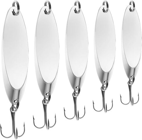 Fishing Lures Fishing Spoons, Hard Metal Spinner Baits Flash for Trout Bass | 5/25/30/50PCS Fishing Spoon Lures, Metal Spinner Bait with Treble Hook, Casting Lure for Trout Bass Salmon Freshwater Fishing in Kuwait
