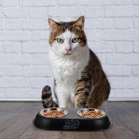 Milisten Detachable Pet Feeding Bowl for Dogs and Cats, Compact Dark Non-Slip Thickened 304 Stainless Steel Cat and Kitten Food Dish, Suitable for Home and Travel in Saudi Arabia