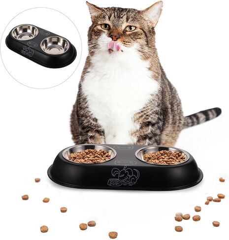 Milisten Detachable Pet Feeding Bowl for Dogs and Cats, Compact Dark Non-Slip Thickened 304 Stainless Steel Cat and Kitten Food Dish, Suitable for Home and Travel in Saudi Arabia