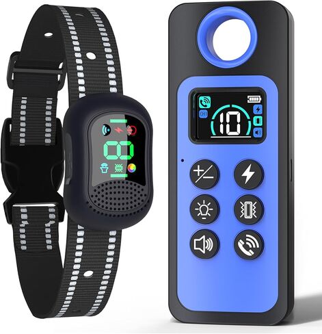 طوق تدريب الكلاب مع جهاز تحكم عن بعد - طوق إلكتروني بطول 4500 قدم مزود بصوت وصفير واهتزاز وصدمات ومصباح يدوي، طوق صدمات للكلاب قابل لإعادة الشحن مقاوم للماء للكلاب الصغيرة والمتوسطة والكبيرة in Kuwait