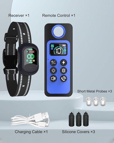 طوق تدريب الكلاب مع جهاز تحكم عن بعد - طوق إلكتروني بطول 4500 قدم مزود بصوت وصفير واهتزاز وصدمات ومصباح يدوي، طوق صدمات للكلاب قابل لإعادة الشحن مقاوم للماء للكلاب الصغيرة والمتوسطة والكبيرة in Kuwait