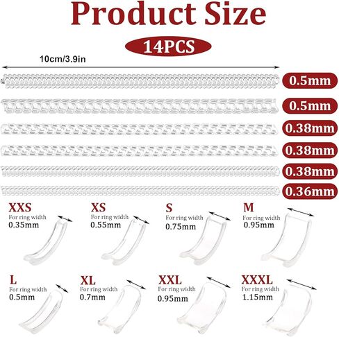 ElevateTech 14 Sizes Ring Sizer Adjuster for Loose Rings, Guards, Spacers & Tighteners Silicone Ring Guards Invisible Rings Spacers Fitter Insert & SpiralRing Resizer for Women and Men in Saudi Arabia