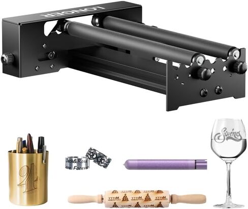 Longer Laser Rotary Roller for Cylindrical Engraving, 360° Y-Axis Auto-Rotation, Adjustable 6-200mm Diameter, Wine, Glass, Tumbler, Ring Engraver, Compatible with Most Laser Engraving Machines in Saudi Arabia