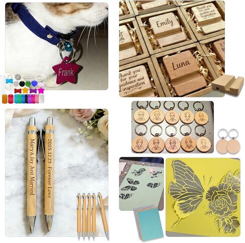 مجموعة استكشاف مواد النقش بالليزر Leafcraft 218 قطعة، 31 نوعًا من ملحقات النقش بالليزر تتضمن الأكريليك والمعادن والخشب واللباد وجلد البولي يوريثان والفلين والصخور والمطاط لآلة النقش اليدوية in Kuwait