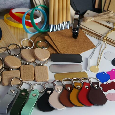 مجموعة استكشاف مواد النقش بالليزر Leafcraft 218 قطعة، 31 نوعًا من ملحقات النقش بالليزر تتضمن الأكريليك والمعادن والخشب واللباد وجلد البولي يوريثان والفلين والصخور والمطاط لآلة النقش اليدوية in Kuwait