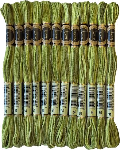 Magical Color Variegated Cross Stitch Thread Color Variations Embroidery Floss Pack, 8.7-Yard, Khaki Green, Pack of 12 Skeins in Kuwait