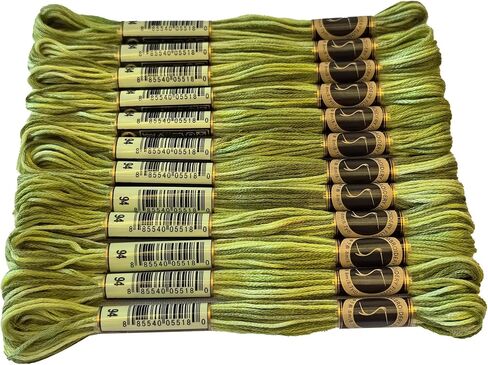 Magical Color Variegated Cross Stitch Thread Color Variations Embroidery Floss Pack, 8.7-Yard, Khaki Green, Pack of 12 Skeins in Kuwait