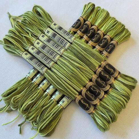 Magical Color Variegated Cross Stitch Thread Color Variations Embroidery Floss Pack, 8.7-Yard, Khaki Green, Pack of 12 Skeins in Kuwait