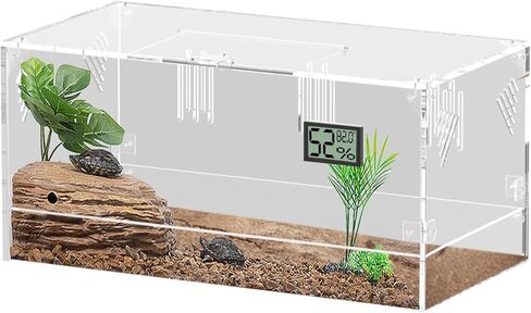 Acrylic Tarantula Enclosure, Reptile Terrarium Breeding Tank w/Temperature Hygrometer,Habitat Reptiles Feeding Box Isopod Terrarium Cage for Insect Lizard Home Office (Reptile-Tank-L(No Tray)) in Kuwait